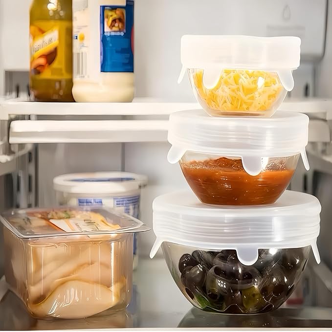 6 sizes Silicone Stretch Lids and Seal Lids,Reusable Elastic Heat-Resistant Bowl Covers,Used for food storage,for cups,bowls jars,for ound & Rectangle Container (6-Piece Set）