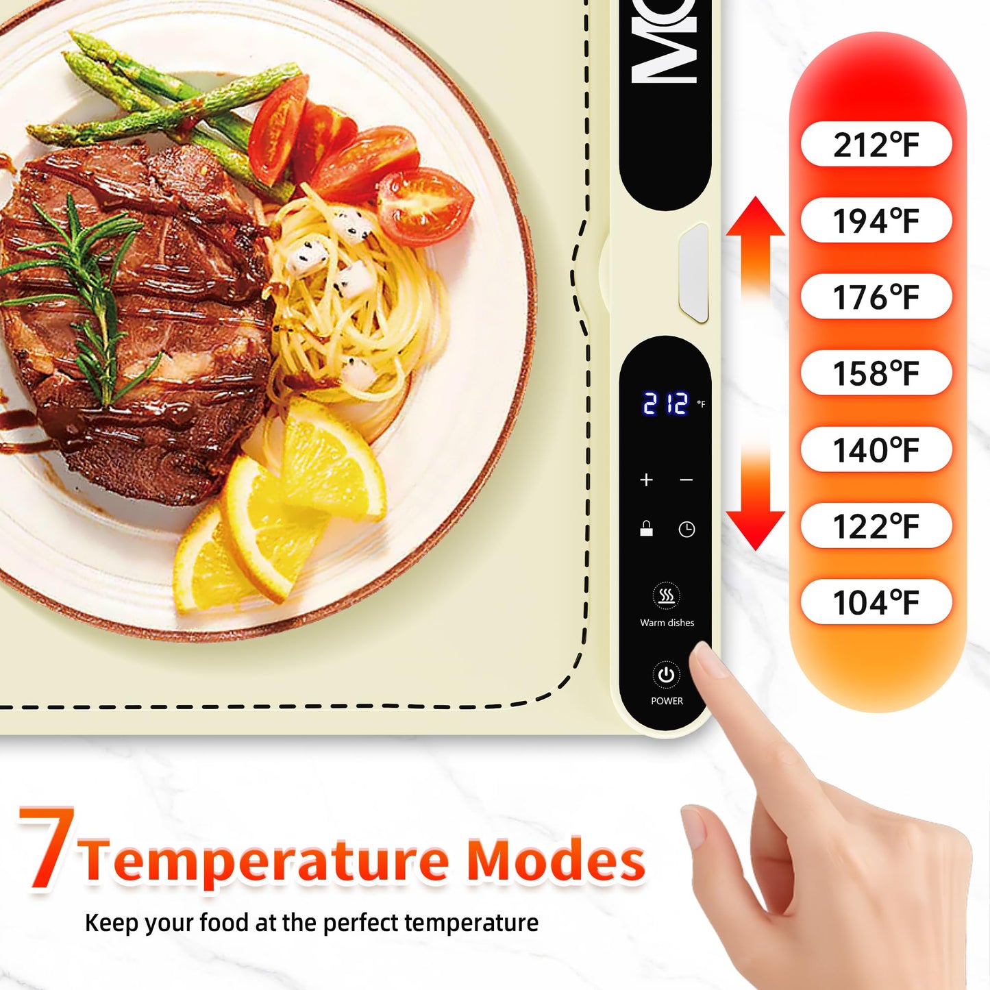 MQ Food Warming Mat, Extra Large 39.4x15 Inches Fast Heating Silicone Electric Warming Tray with 7 Level Temp and 8H Timer, Roll-Up & Portable Warming Mat for Food, Chafing Dishes for Parties Buffet