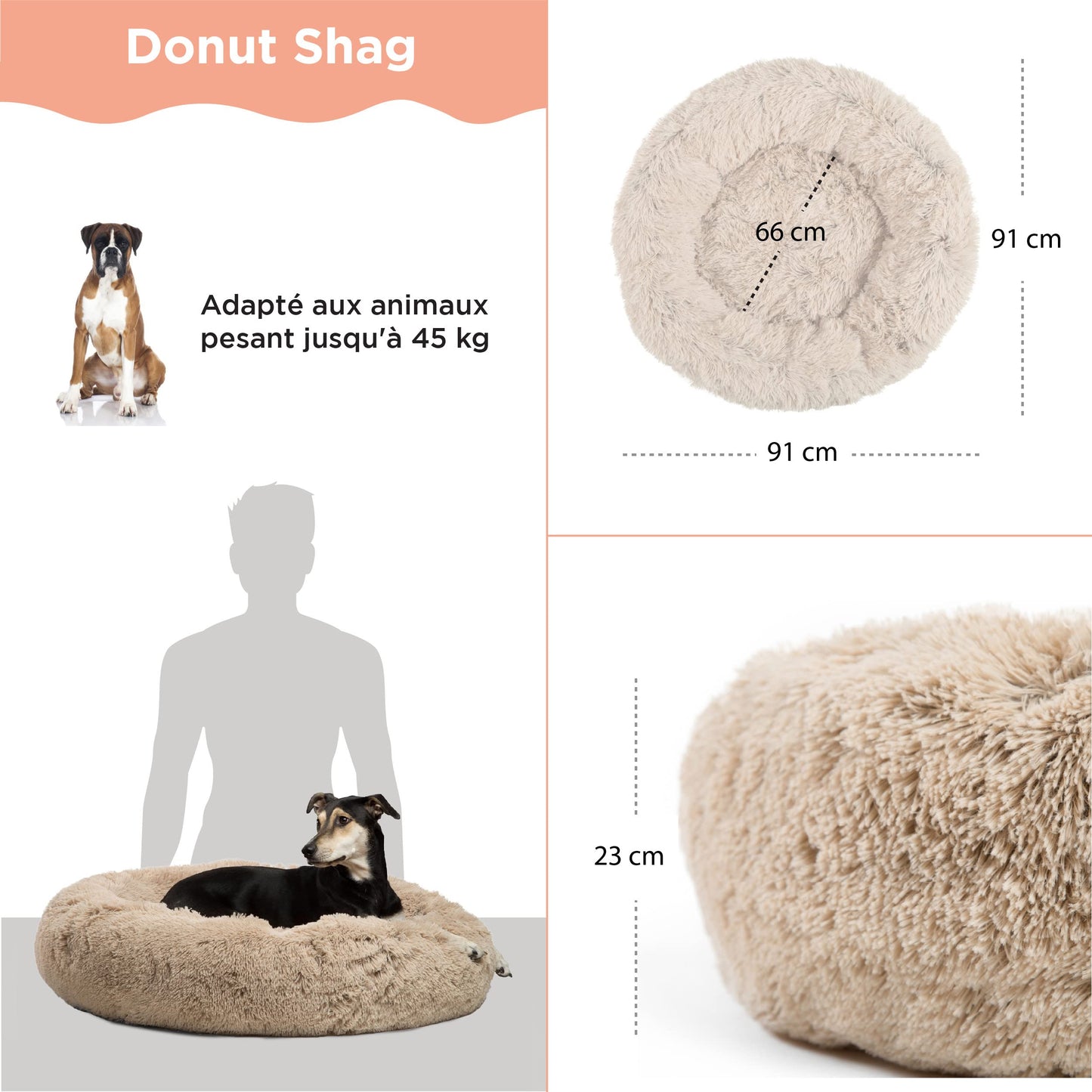 Best Friends by Sheri Original Calming Donut Dog and Cat Bed, Shag Faux Fur, Taupe, Large (36in x 36in) - Helps Provide Anxiety Relief for Pets