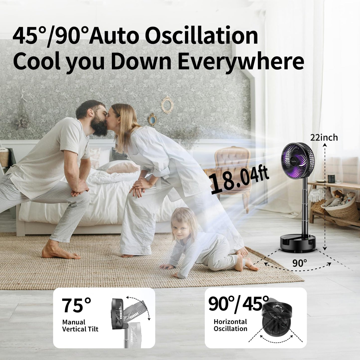 Socool 20000Mah 8 Inch Portable Fan Battery Operated Fans, Oscillating Charging Fan, Remote Control Led Light, 112 Hours Portabl