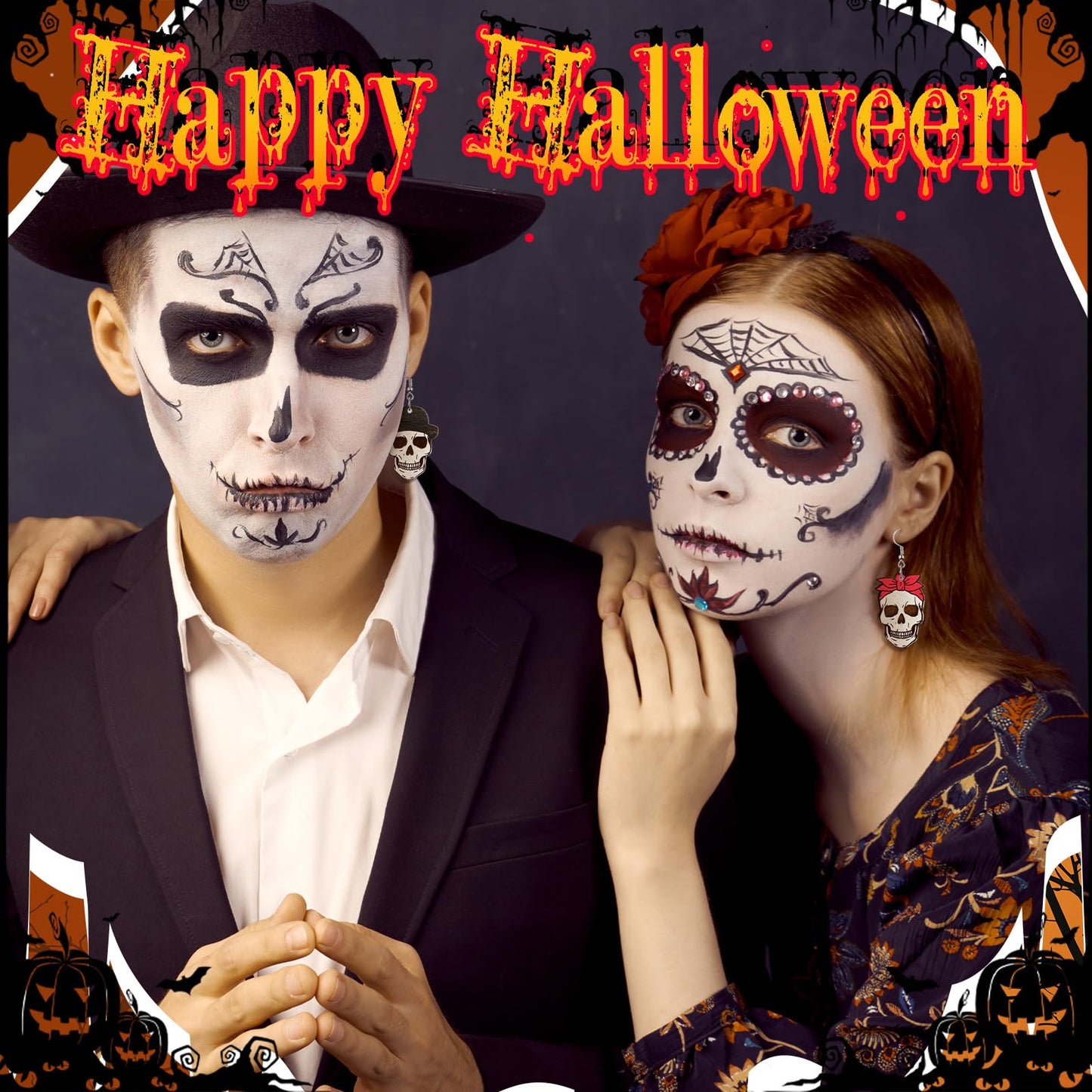 Nosiny 36 Pairs Halloween Earrings Lightweight Dangle Acrylic Earring Skeleton Ghost Pumpkin Boot Hat Earrings for Halloween Party Jewelry Gifts(Classic)