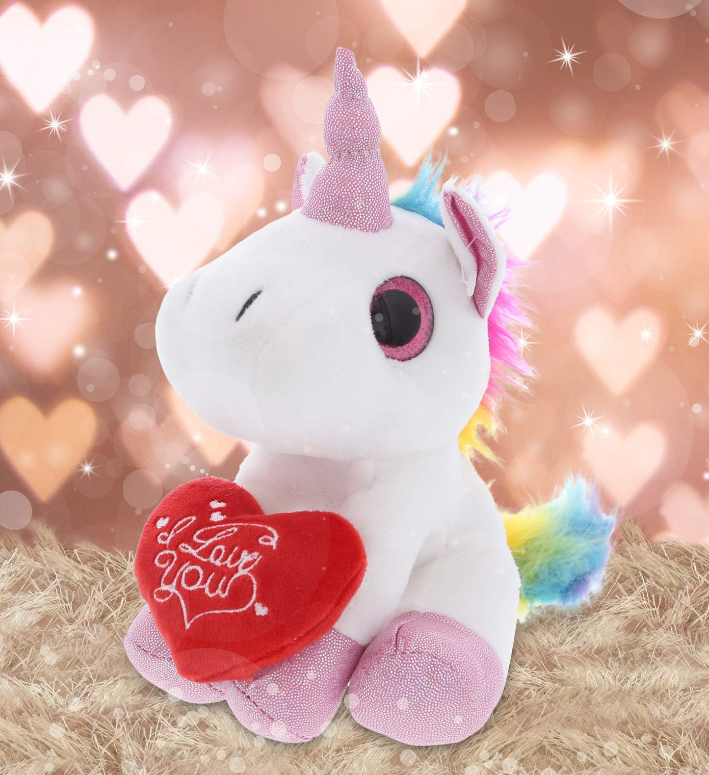 DolliBu I Love You Valentine Plush White Unicorn - Cute Stuffed Animal with Red Heart and Name Personalization Gift for Valentine's Day, Birthday, Anniversary, Romantic Date - 7 Inches