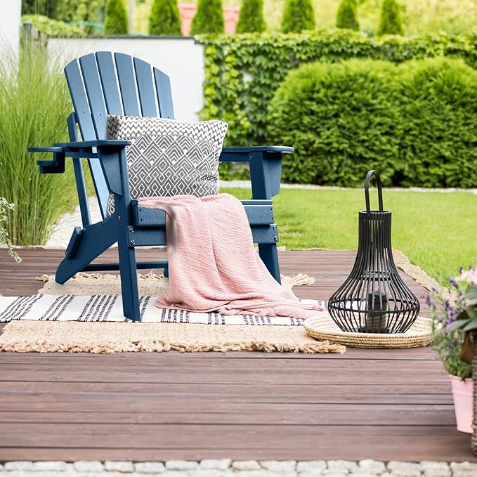 FUNBERRY Folding Adirondack Chair Set of 3, All Weather HDPE Fire Pit Chairs with Cup Holder for Outdoor