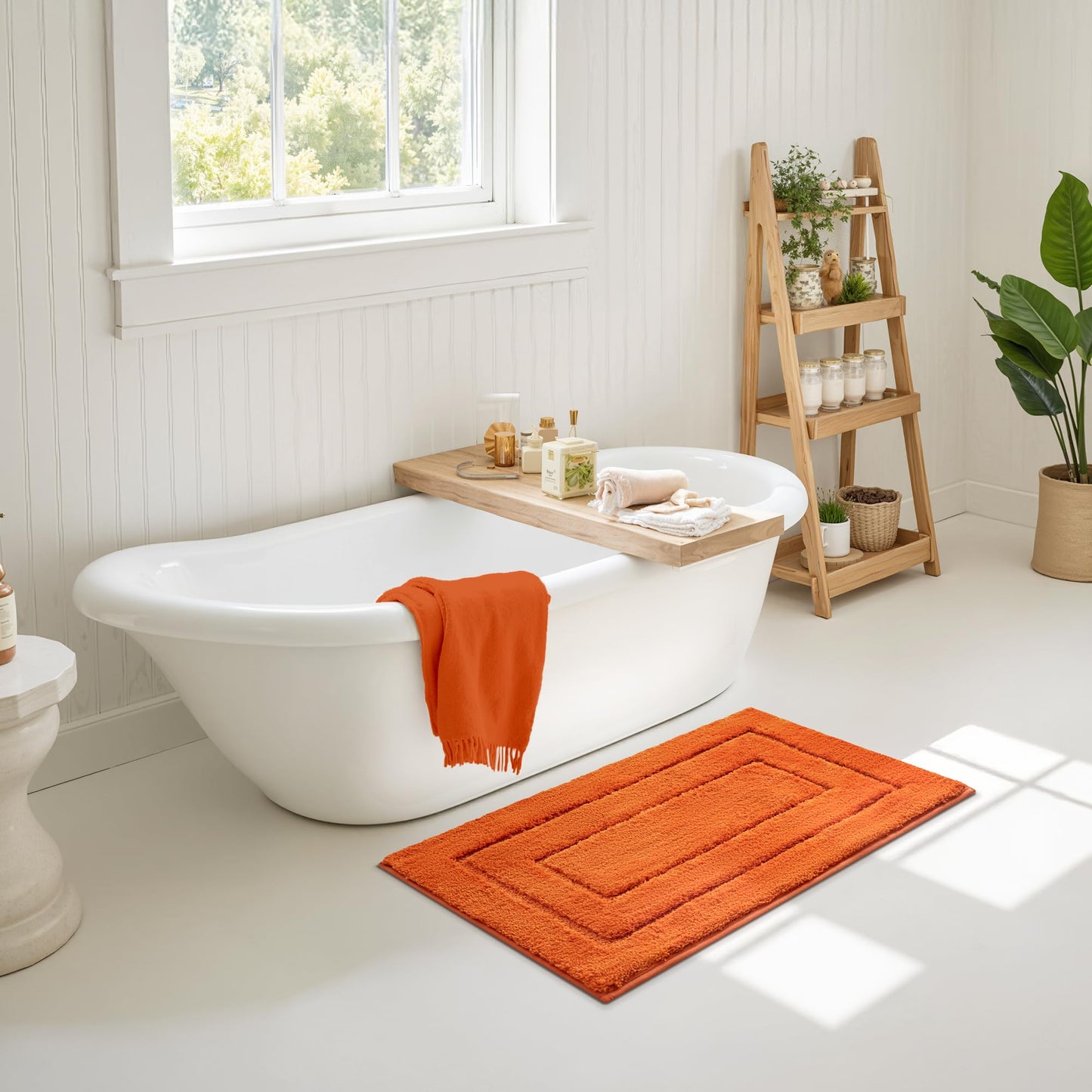GRANNY SAYS Bathroom Rugs Non Slip, 16" x 24", Bath Rugs for Bathroom Washable, Bath Mats for Floor, Microfiber Bath Mat for Tub, Absorbent Bath Rugs for Shower Room, Orange