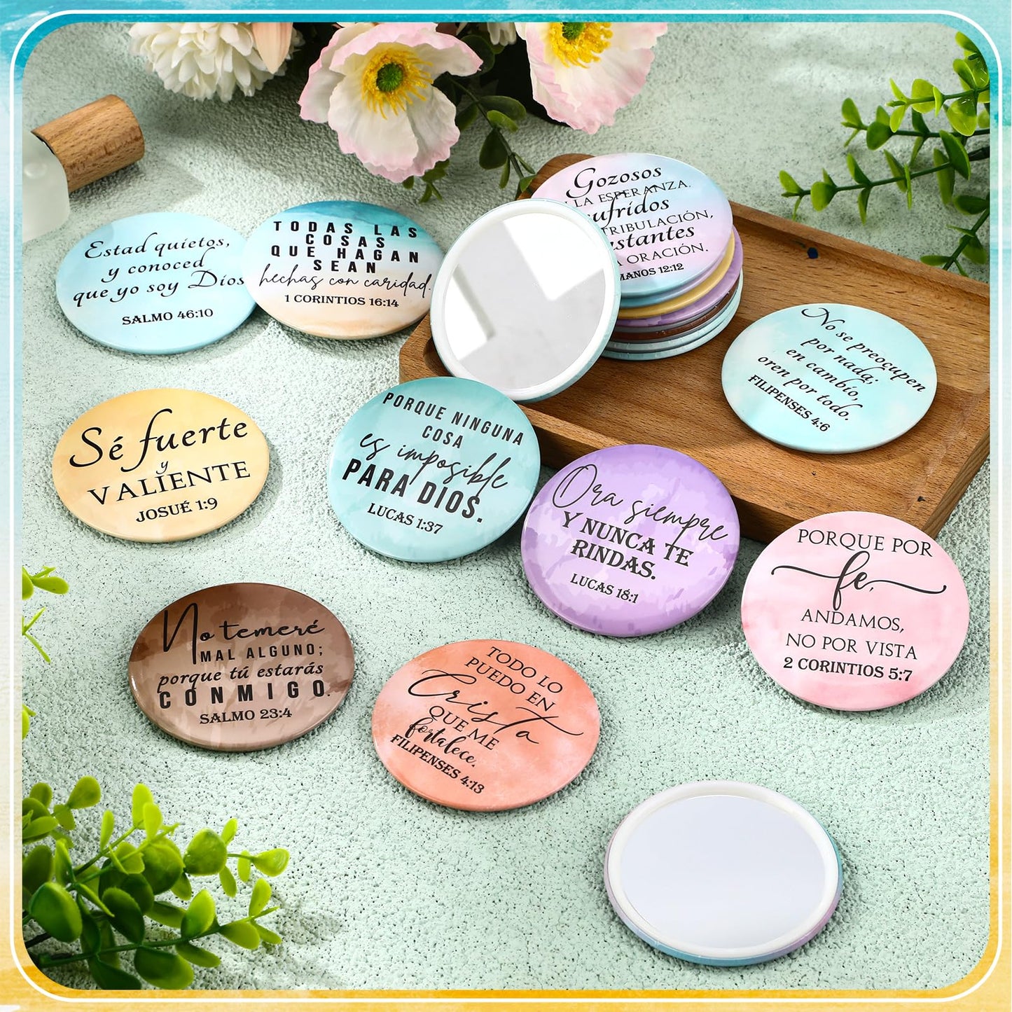 GlikCeil 40 Pcs Mini Bible Verse Compact Mirrors Bulk Religious Christian Gifts Watercolor Theme Pocket Mirrors Portable Small C
