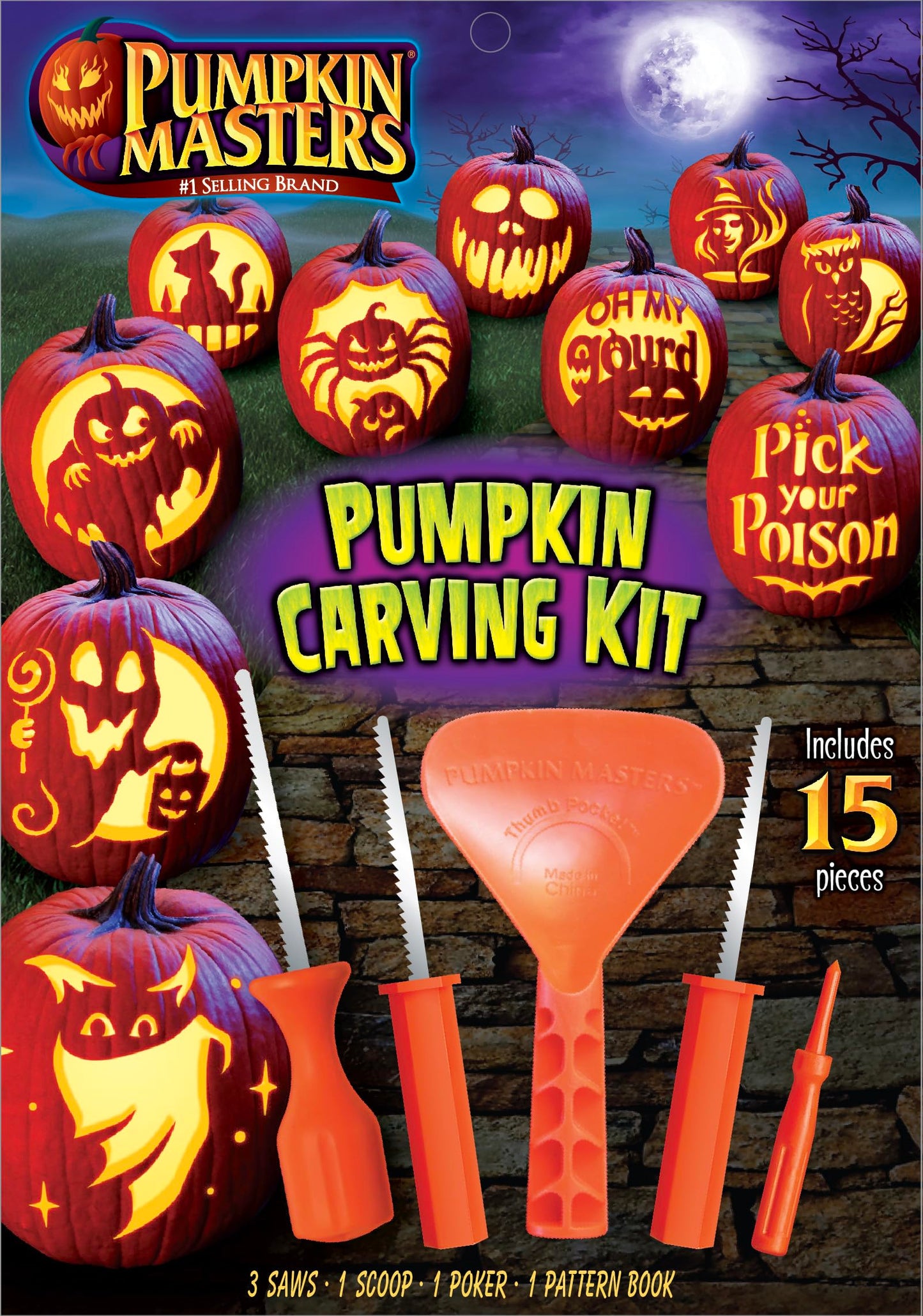 Pumpkin Masters Pumpkin Carving Kit, Halloween Carving Kit, Includes 3 Saws, 1 Scoop, 1 Poker, 1 Pattern book with 10 Patterns