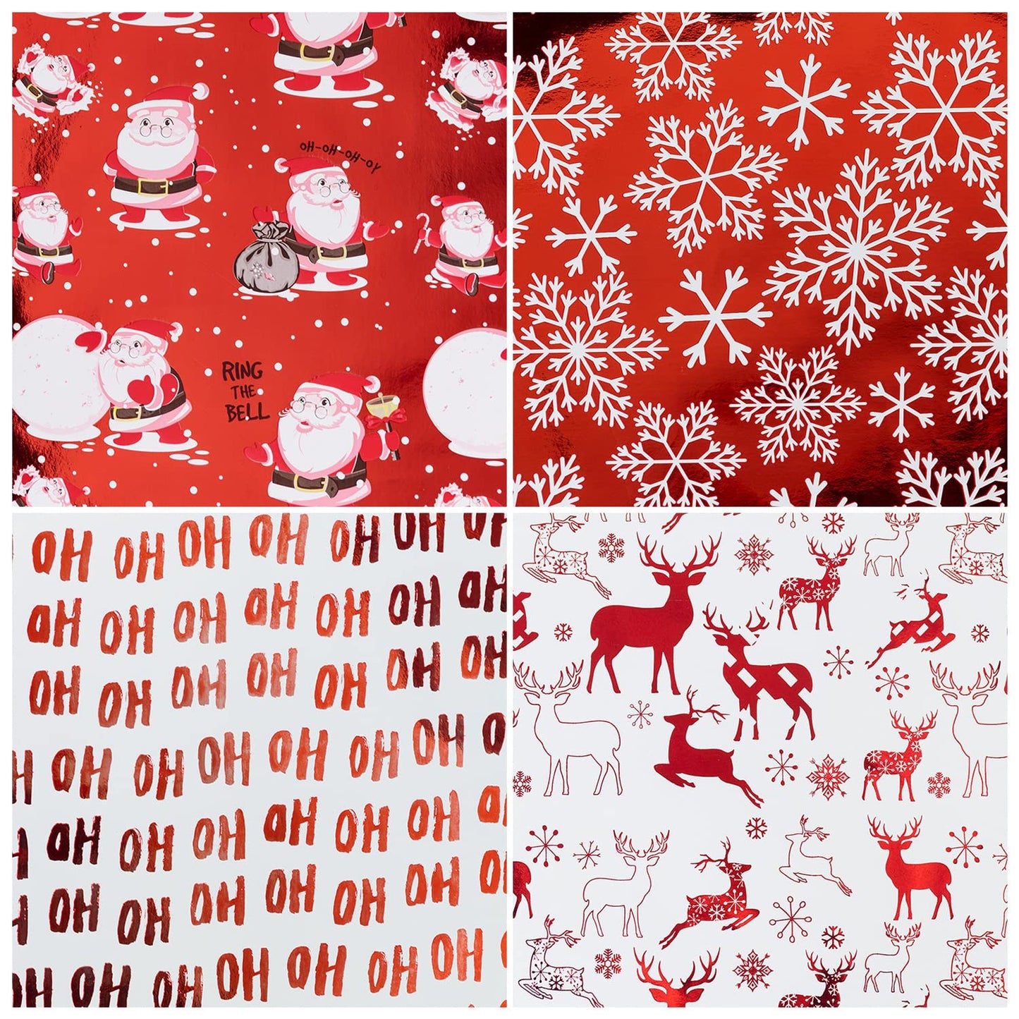 RUSPEPA Christmas Wrapping paper-Red and White Paper with a metallic foil shine-Christmas Elements Collection-4 Roll-30Inch X 10Feet Per Roll