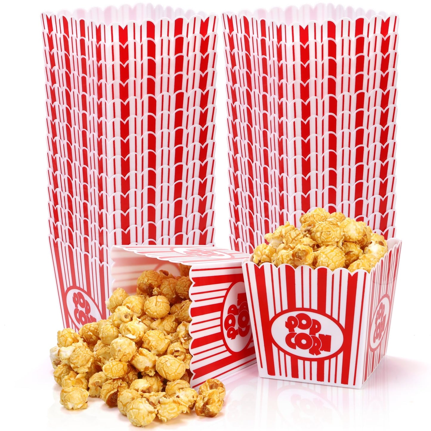 Tebery 30 Pack Plastic Open-Top Popcorn Boxes Reusable Popcorn Containers Bucket Tub - 3.75" Tall x 3.75" Square