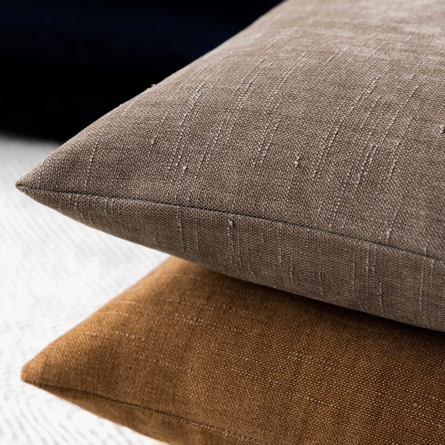 Foindtower Pack of 2 Soft Textured Throw Decorative Pillow Covers Square Accent Solid Cushion Cover Cozy Farmhouse Pillow Case with Zipper for Couch Sofa Bedroom Living Room 18x18 Inch, Taupe