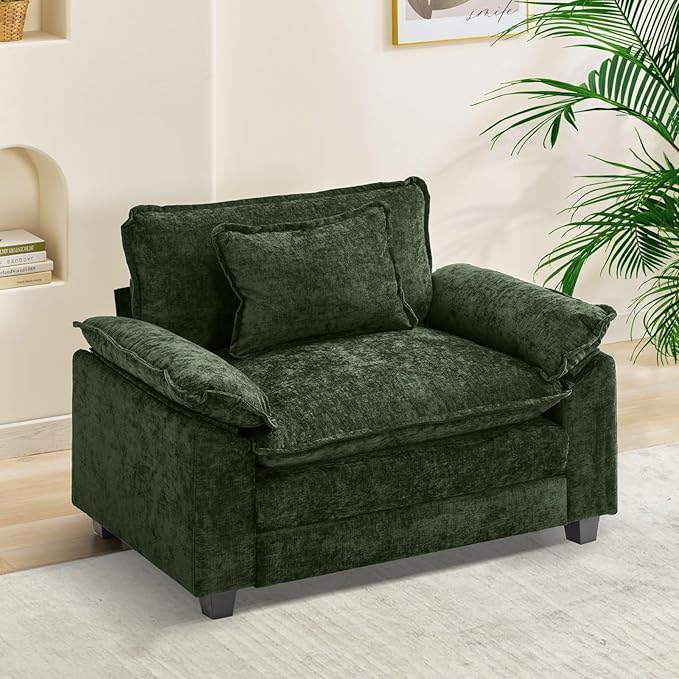 Oprisen Modular Sectional Sofa, Comfy Cloud Couch Sectional Sofa, Chenille Sofa Sleeper Deep Seat Sofa with Throw Pillows for Living Room (Green, 53"- Single Seat)