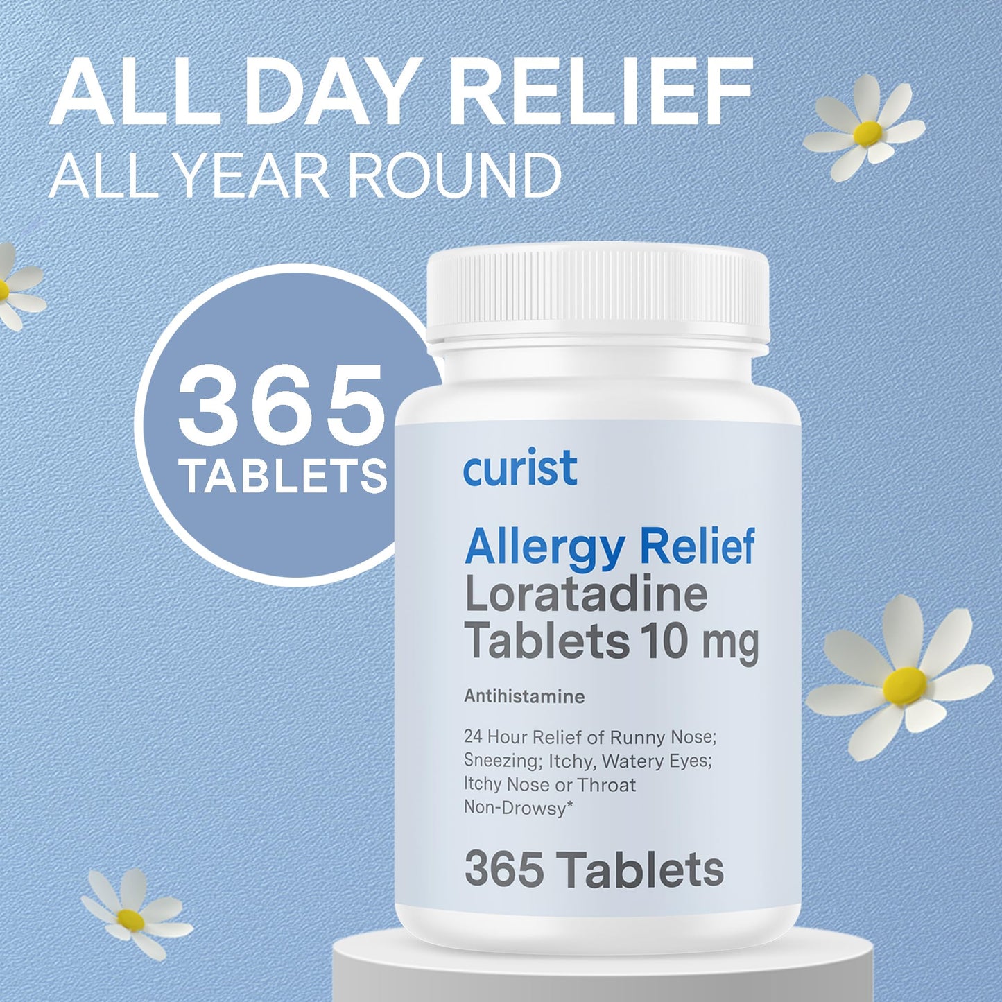 Curist Loratadine 10mg 730 Count (2 x 365 Tabs) All Day Non Drowsy Allergy Medicine - 24 Hour Antihistamine Tablets for Runny Nose, Itchy Eyes, Sneezing - Indoor & Outdoor Allergy Medicine for Adults