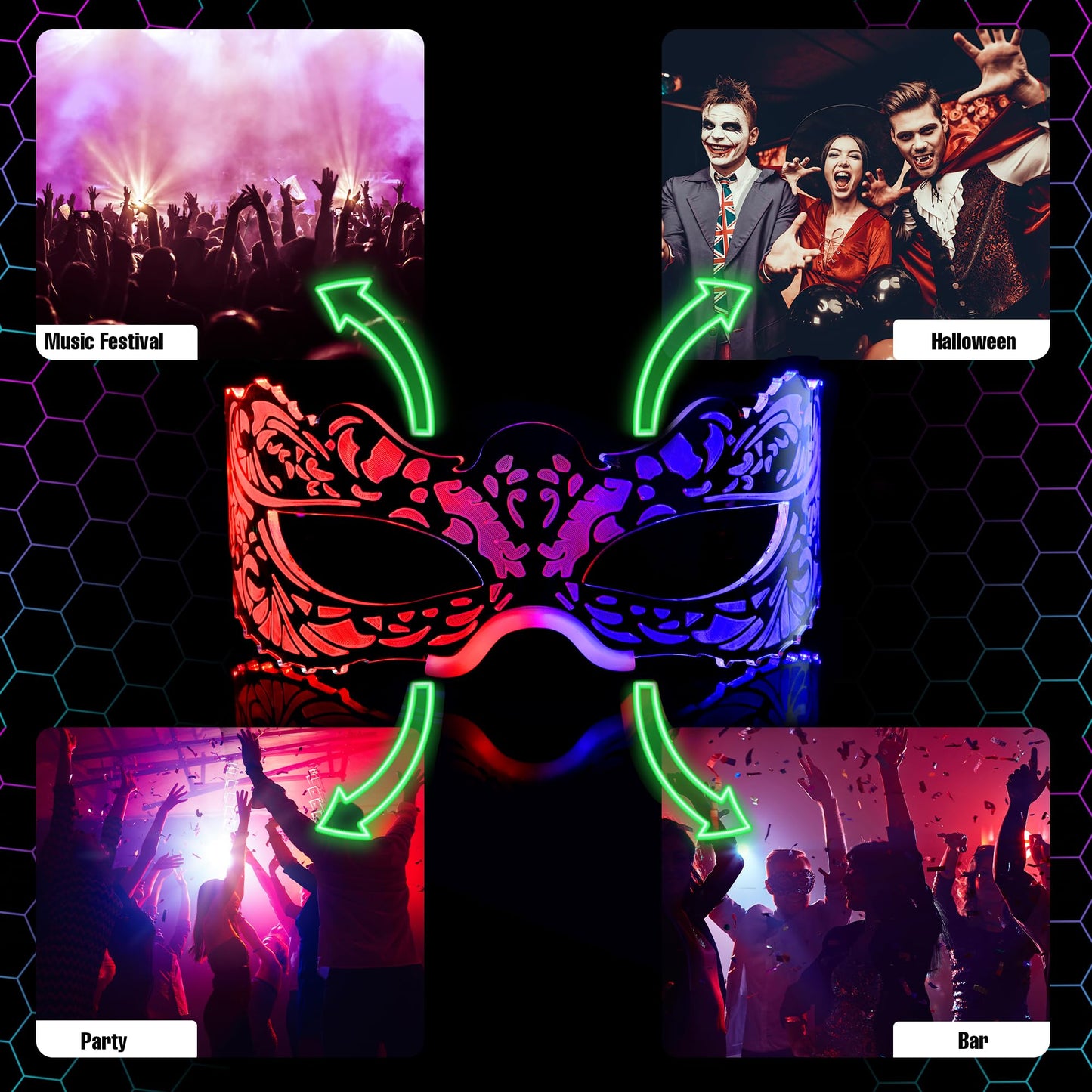 Oybete 2 Pairs Light Up Glasses For Party LED Masquerade Mask Cosplay Costume Neon Sunglasses Festival Accessories,Gifts (Cool Glasses)