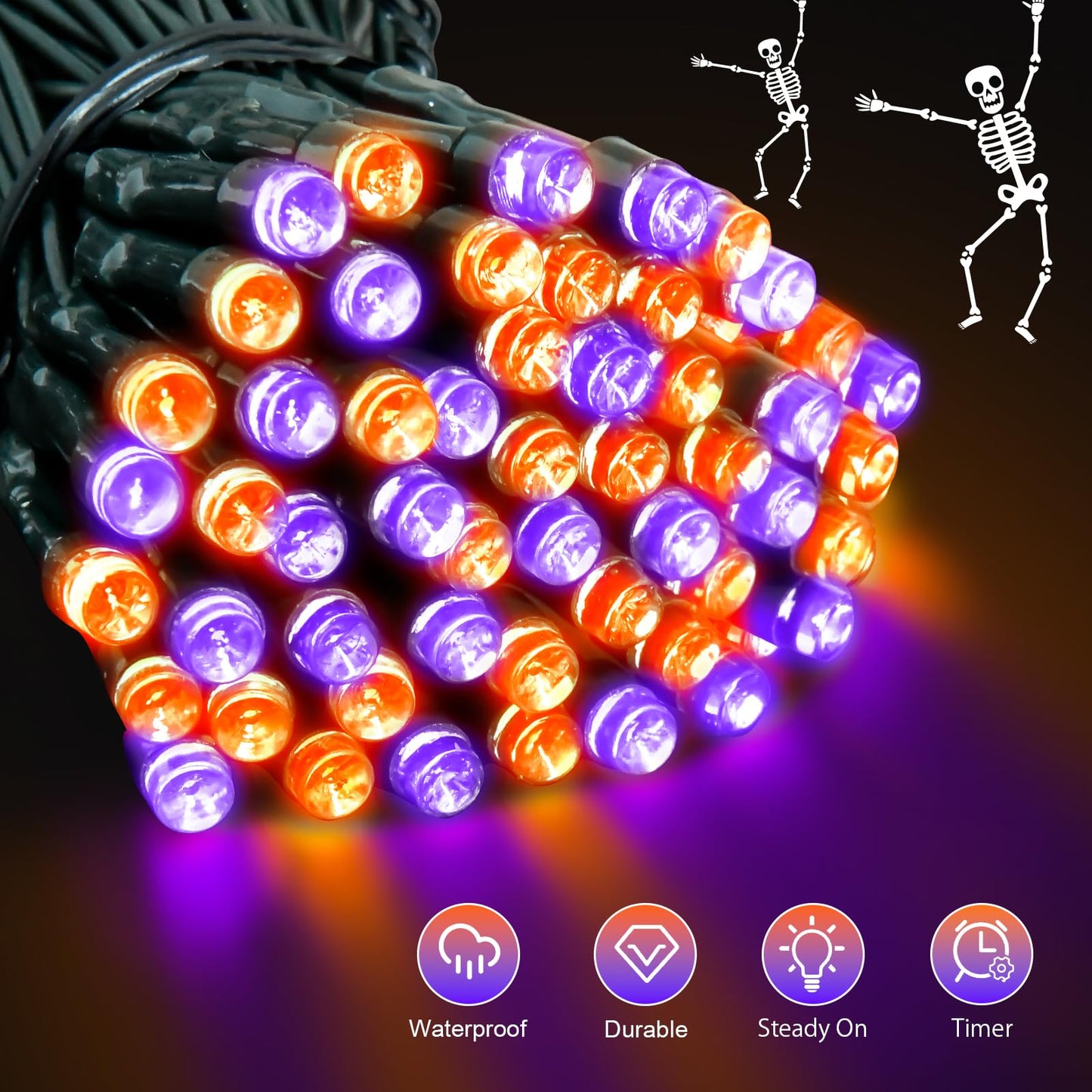 cshare Orange and Purple String Lights Battry Operated with Timer Waterproof, Halloween String Lights for Outside 16.4ft 50LED Indoor Outdoor Halloween Decorations Garland Party Patio Garden Yard