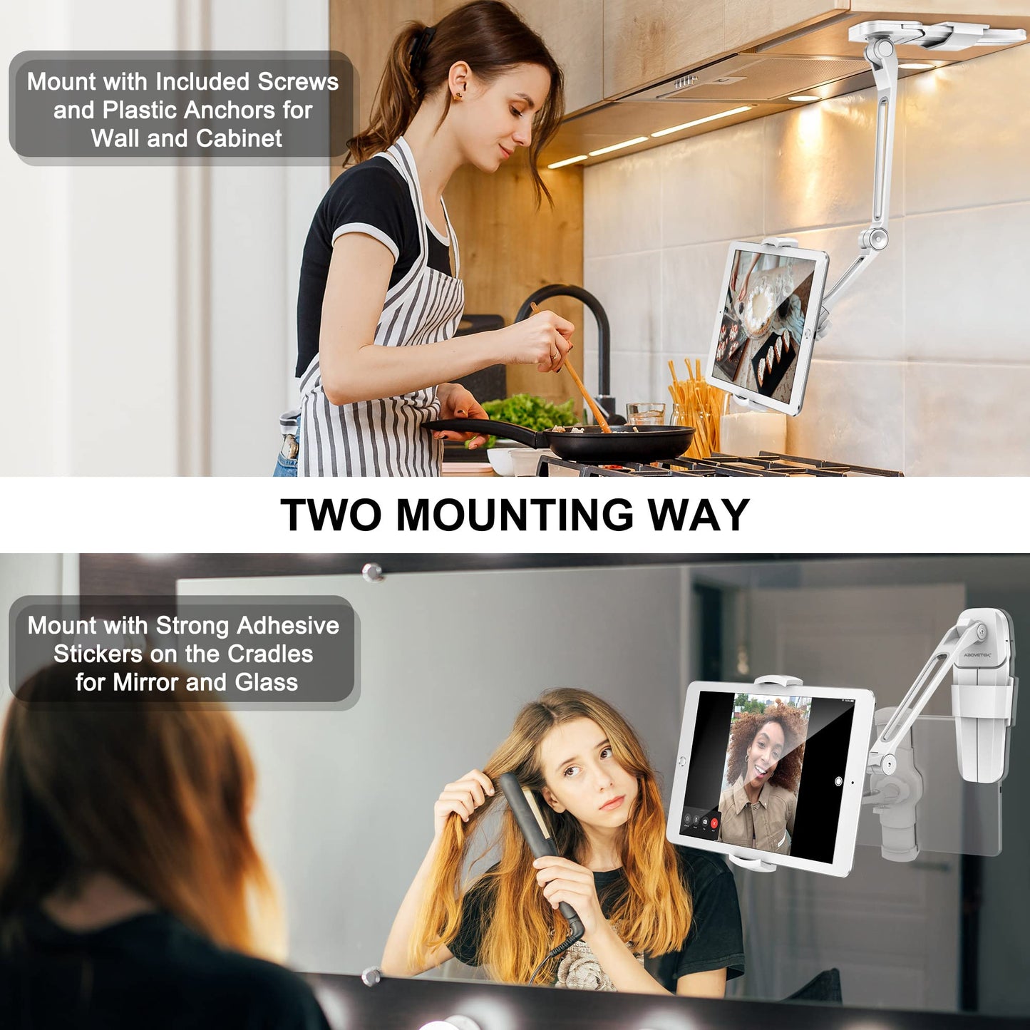 Abovetek Under Cabinet Ipad Mount, 3 In 1 Highflex 360 Ipads Wall Mount For Kitchen, Tablet Celling Under Counter Holder, Kitche