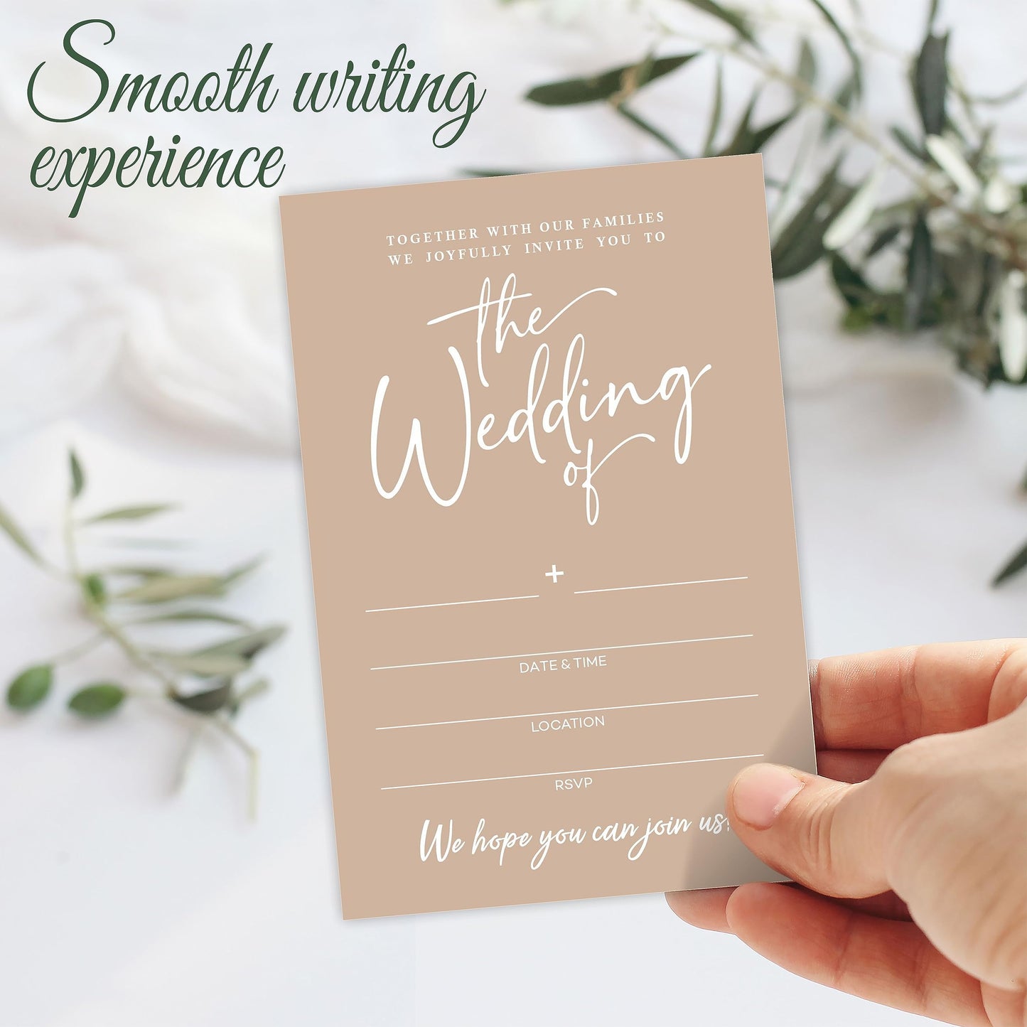 TPYEN Wedding Invitations - Minimalism Brown - 25 Wedding Invites With Envelopes, Double-Sided Fill In Style Invites For Mr & Mrs, Party Favor And Supplies - A07