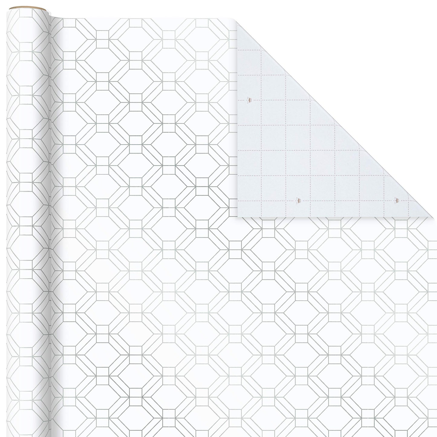Hallmark Wrapping Paper Rolls for Weddings, Bridal Showers, Birthdays - Silver and White Gift Wrap Paper (Set of 3 Rolls: 105 sq. ft. ttl.) Polka Dots, Stripes, Geometric Shapes