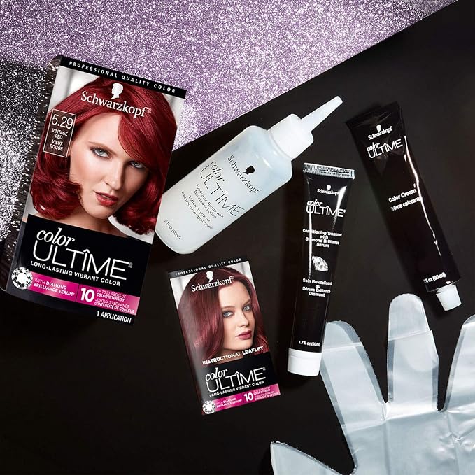 Schwarzkopf Color Ultime 5.29 Vintage Red Hair Dye, Permanent Intense Red with Diamond Brilliance, Fade-Resistant, Covers Grays, All Hair Textures