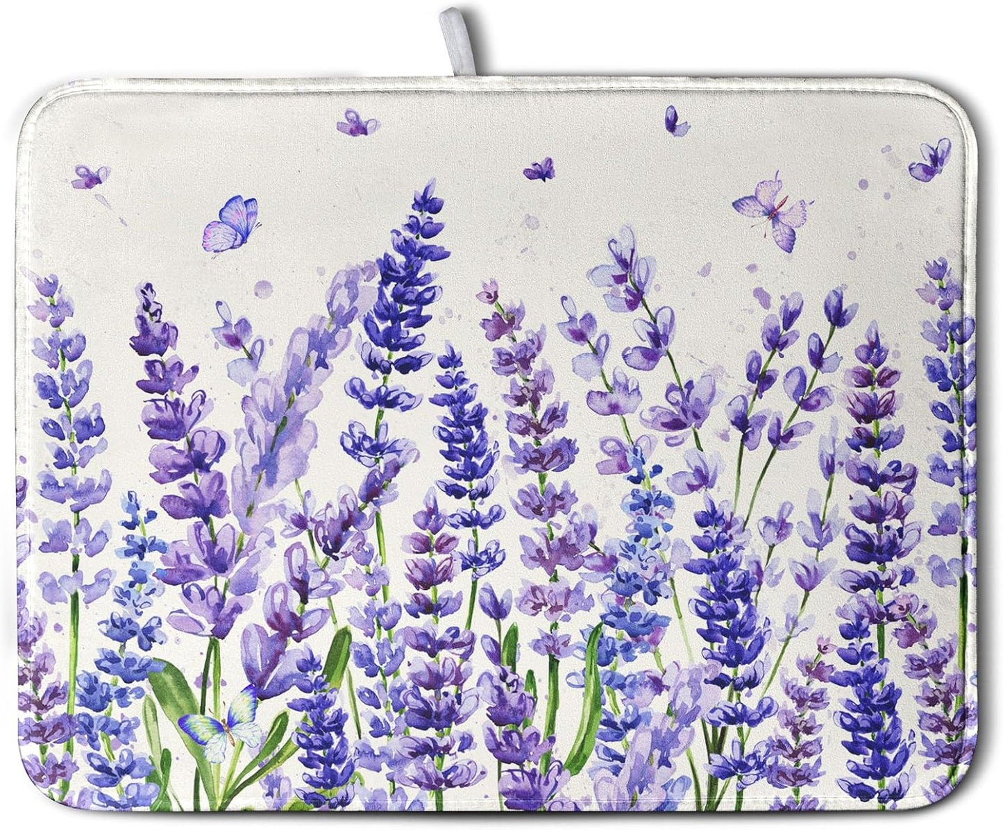 Purple Lavender Dish Drying Mat for Kitchen Counter Spring Summer Flower Floral Dishes Drainer Mats Absorbent Microfiber Dish Drying Pad Washable Dish Draining Mat Extra Large 18x24 Inch