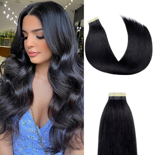 Tape in Hair Extensions Human Hair 22Inch Natural Black Color 20Pcs 50G/Pack Straight Seamless Weft Skin Invisible Thick 100% Real Black Human Hair Tape In Extensions