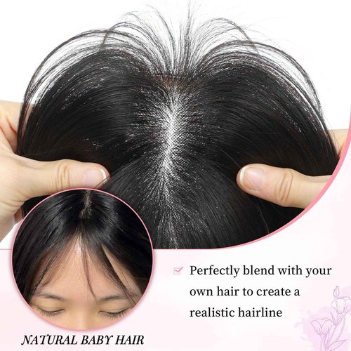 Fine Plus 10Inch Hair Toppers for Women Real Human Hair – Mono Base 3"x5", Natural Black Virgin Quality, for Thinning Crown & Wide Parting, Lightweight & Breathable, Add Volume Can Be Curled