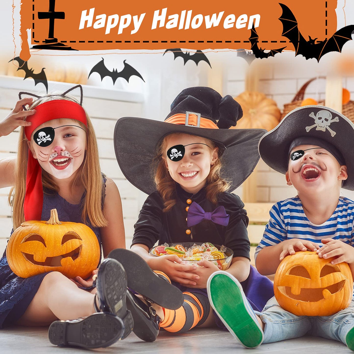 Frienda 6 Pcs Pirate Party Favor Supplies Include 3 Tie Headband Pirate Head Bandana 3 Eye Patches Halloween(Red)