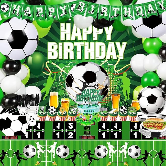 Soccer Birthday Party Decorations, 135PCS Soccer Decorations for Party Includes Soccer-Balloons Banner Backdrop Tablecloth...