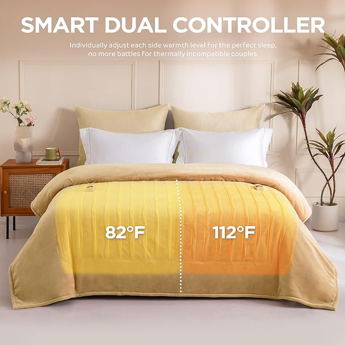 Heated Blanket King Size - Dual Controllers Electric Blanket King with 9 Heat Settings & 10 Hour Auto Off,Overheat Protection,Machine Washable 100"x90"(Cheesy Yellowk)