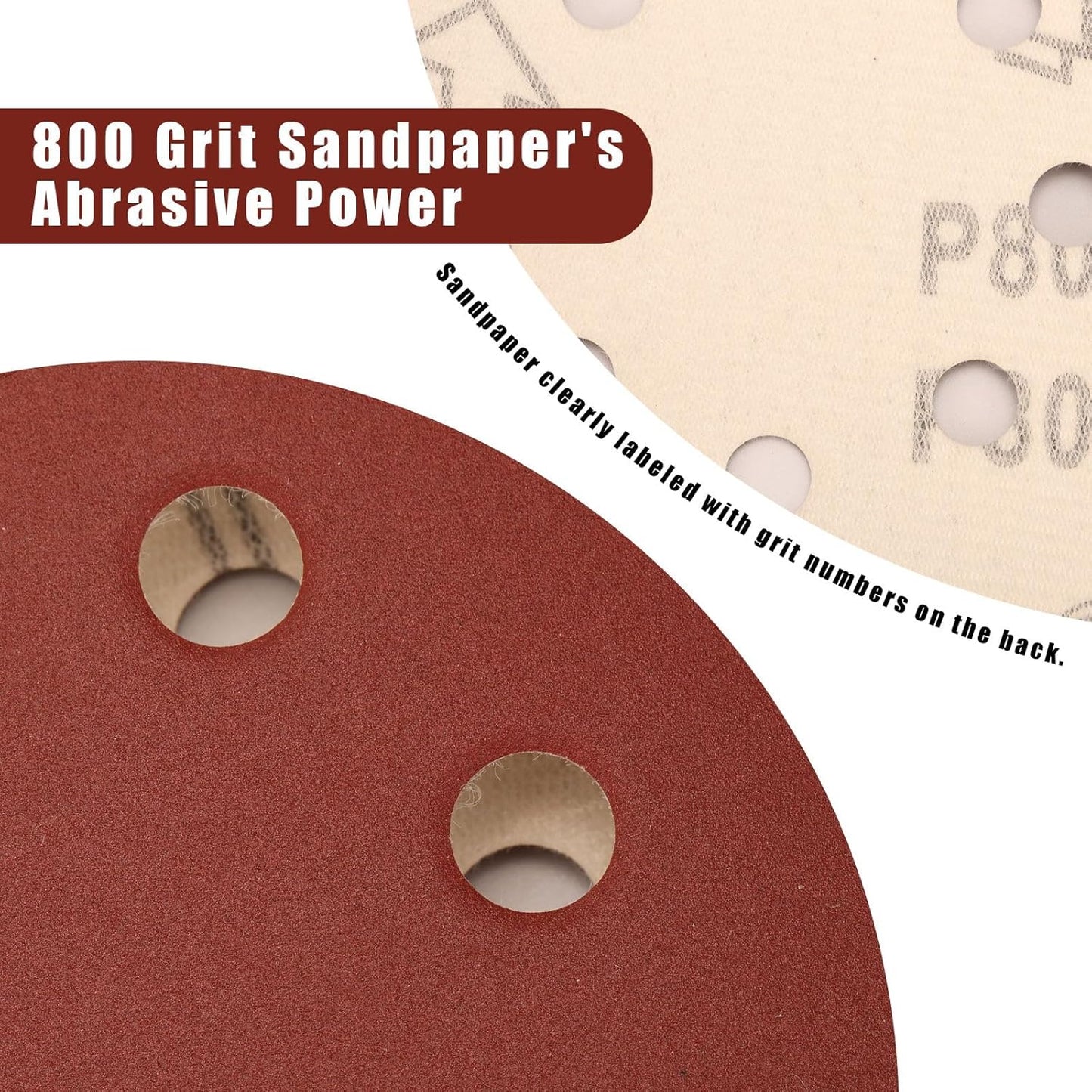 800 Grit 5 Inch Sanding Discs Hook and Loop Sandpaper, 150 PCS 8 Hole Adhesive Extra Fine Sand Paper for Random Orbital Sander