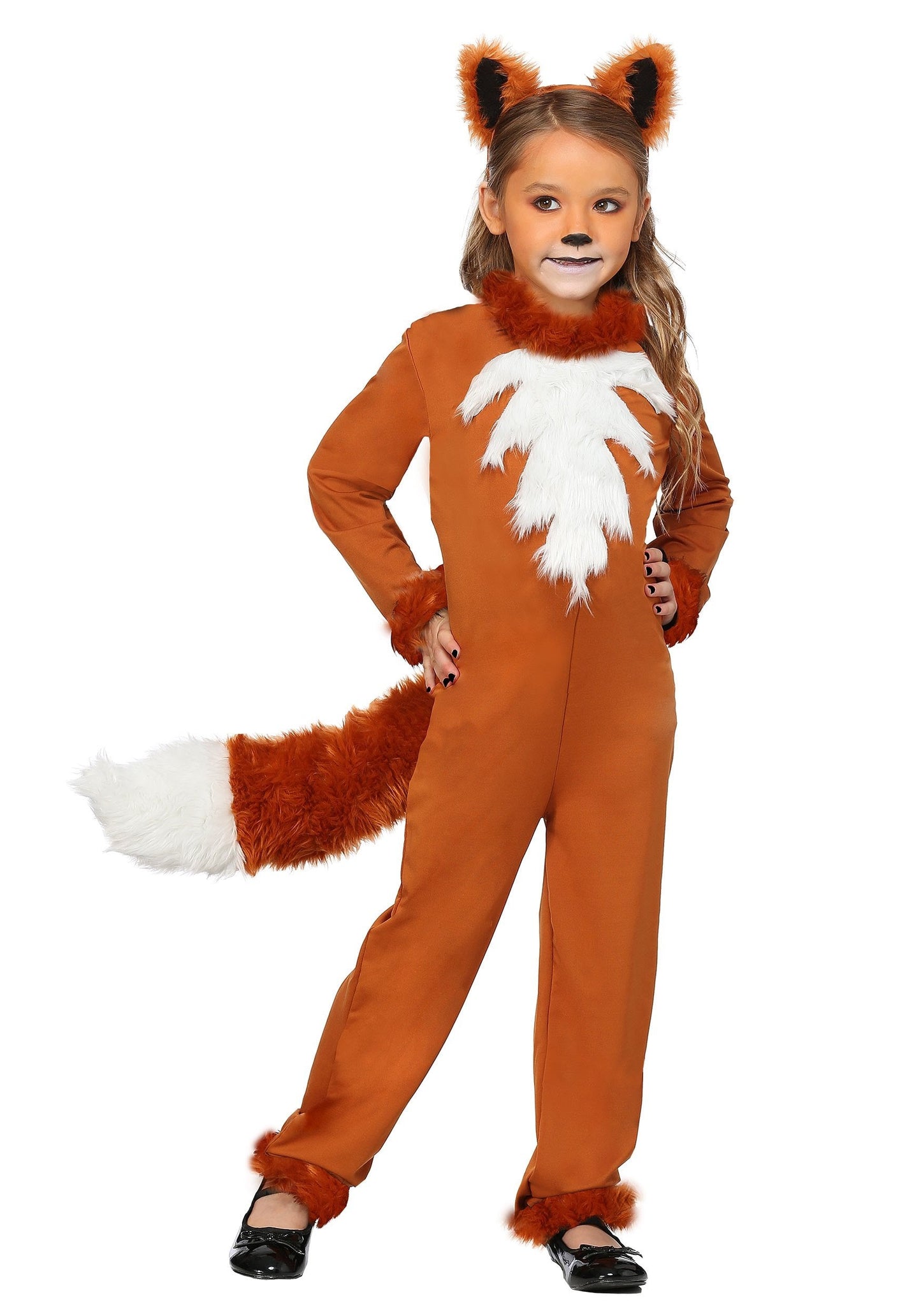 Girls Sly Fox Costume with Headband - Kids Woodland Animal Jumpsuit - Child Animal Halloween Costume Brown