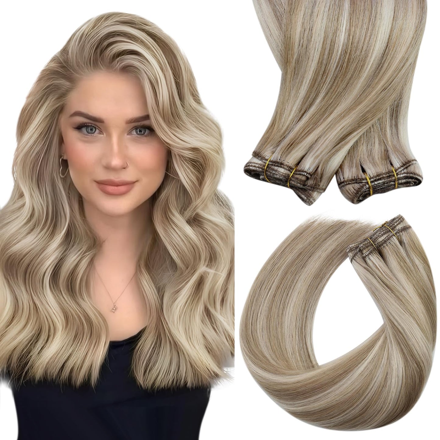 Sunny Hair Sew in Hair Extensions Highlight Weft Hair Extensions Human Hair Light Brown Mix Platinum Blonde Sew in Extensions St