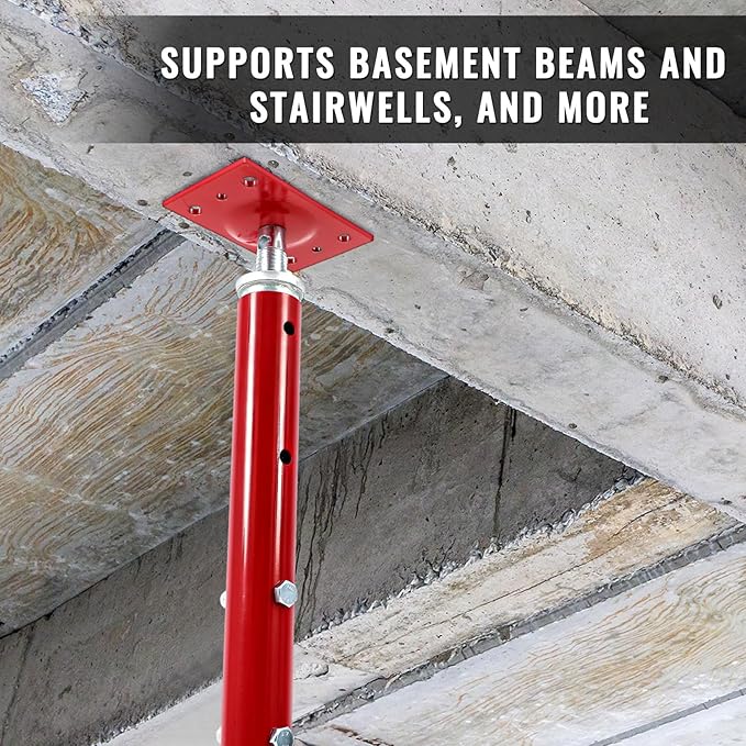 Yaocom 4 Pcs Adjustable Jack Post, 37"-61" Height Range, Basement Floor House Screw Jacks for Lifting Joist Beam Brace for Cellar Ceiling, Center Point Load Capacity 11023 Lbs, Red