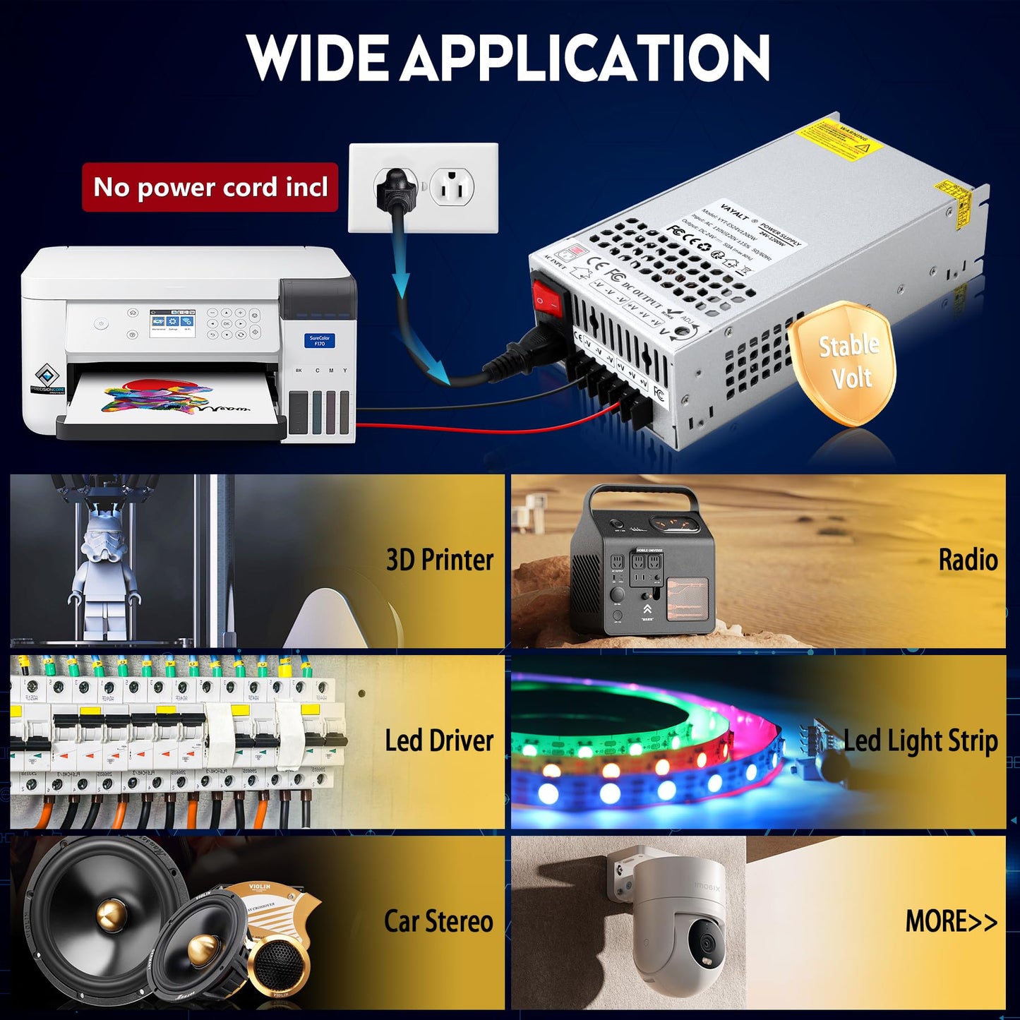 VAYALT 24V 50A 1200W DC Switching Power Supply, Universal Regulated Switching AC 110V/220V to DC 24V Transformer, Power Supply for Industrial, CCTV, Computer Project, LED Strip Light (No Power Cord)