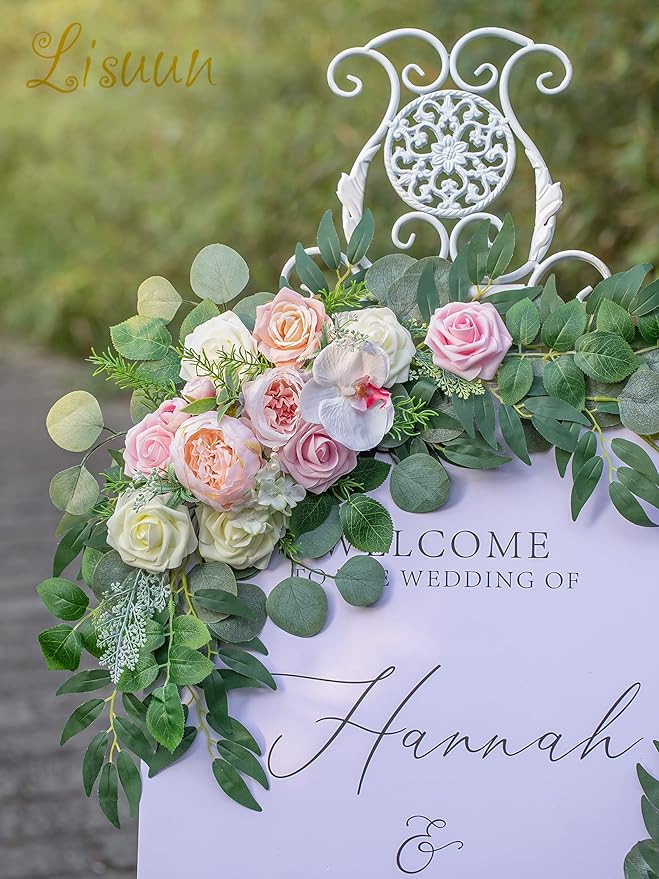 Wedding Arch Flowers, Artificial Floral Decor for Wedding Ceremony & Reception, Standard Size Large Flower Swag Set for Backdrop & Welcome Sign, Pack of 2 (Blush & Pink)