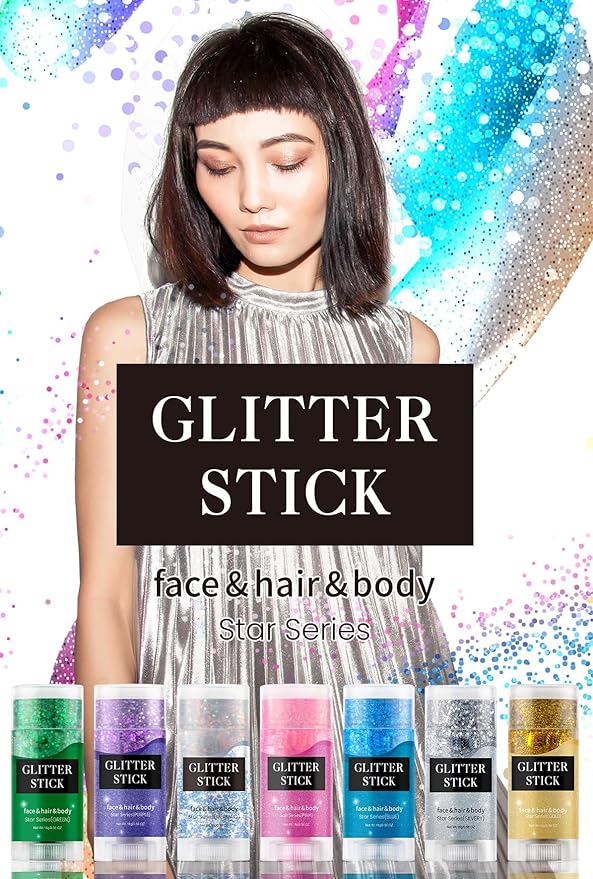Face and Body Glitter Stick, Singer Concert Music Rave Face Body Sequins Glitter Stick for Women Face/Body/Hair/Eyes/Lip Glitter Makeup. (Pink)