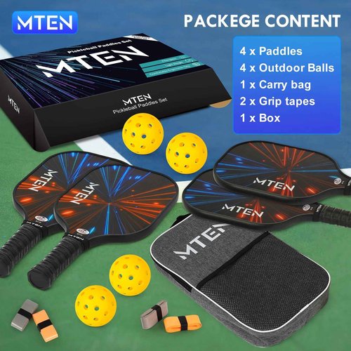 Pickleball Paddles, Pickleball Paddles Set of 4, USAPA Approved Fiberglass Rackets, 4 Paddles, 4 Balls,1 Carry Bag, 4 Grip Tape, Pickle Balls Paddles for Famliy