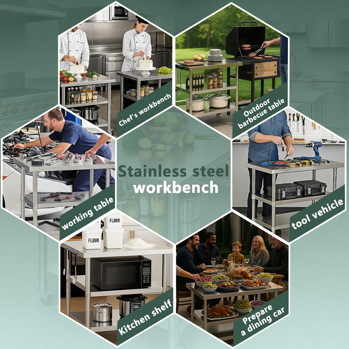 Stainless Steel Table with Wheels for Food Preparation and Work, Multi-Size Optional, Three-Layer Variable Two-Layer Metal Commercial Workbench Outdoor, Restaurant, Kitchen (40" Lx24 Wx34 H)