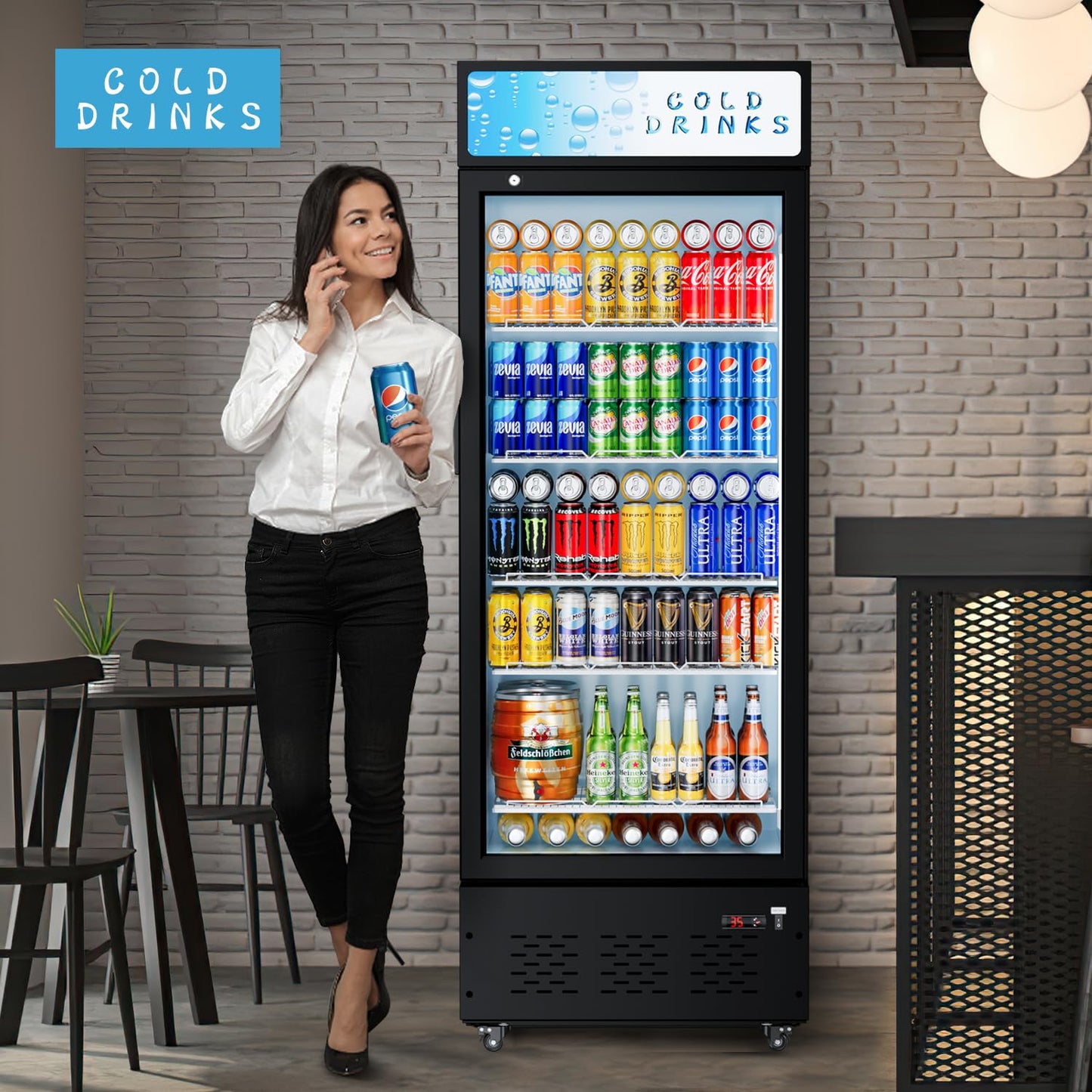 ECEVT 15 Cu.ft. Commercial Refrigerators Glass Door Beverage Refrigerators Commercial Fridge Upright Display Cooler with Soft LED Light and Adjustable Shelves for Restaurant Grocery Stores Home