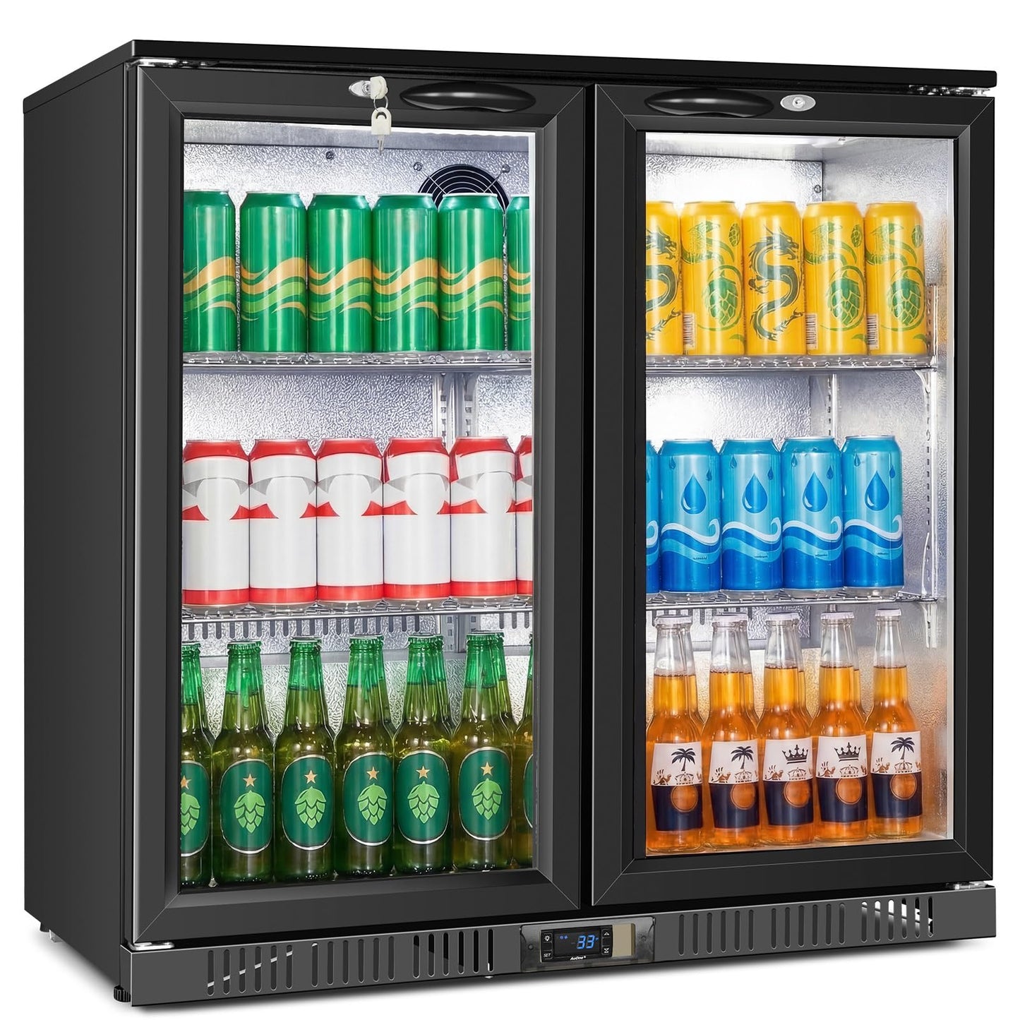 Beverage Refrigerator Under Counter, Back Bar Cooler with 2 Glass Door, Commercial Display Fridge 35.42 Inch Wide 7.4 Cu.Ft, Drink Fridge for Beer Soda Wine, Beverage Cooler for Kitchen Shop Bar
