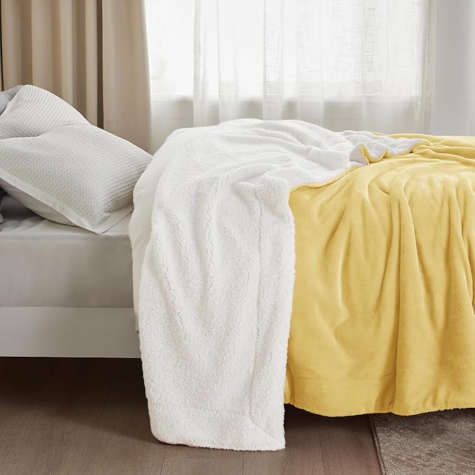 Bedsure GentleSoft Sherpa Fleece Throw Blanket for Couch - Thick and Warm Throw for Women and Men, Soft Fuzzy Plush Blanket for Winter, Non-Heated, Yellow, 50x60 Inches