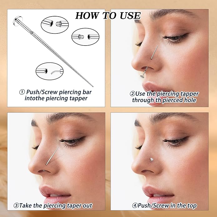 Piercing Taper Ball Grabber Tool for Changing Jewelry - 14G 16G 18G 20G Stainless Steel Flat Back Earrings Applicator Tool Threadless Insertion Pin Thread Body Piercing Kit for Ear Nose Lip