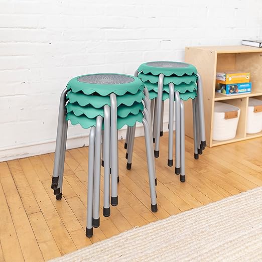ECR4Kids Daisy Stackable Stool Set, Flexible Seating, Seafoam, 8-Piece