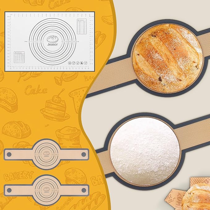 3 PCS Silicone Baking Mat Set, Silicone Bread Sling for Dutch Oven, Reusable Sourdough Bread Baking Supplies, Non-Stick and Easy Clean, with Long Handles