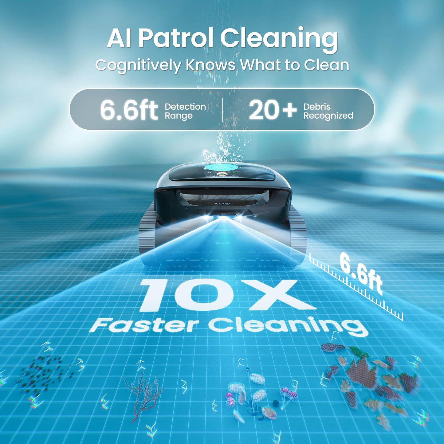 AIPER Scuba V3 AI Vision Cordless Robotic Pool Cleaner, Include Wireless Charging Dock, Smart Waterline Parking & Featherlight Design, Micromesh Multi-Layer Filtration, Blue