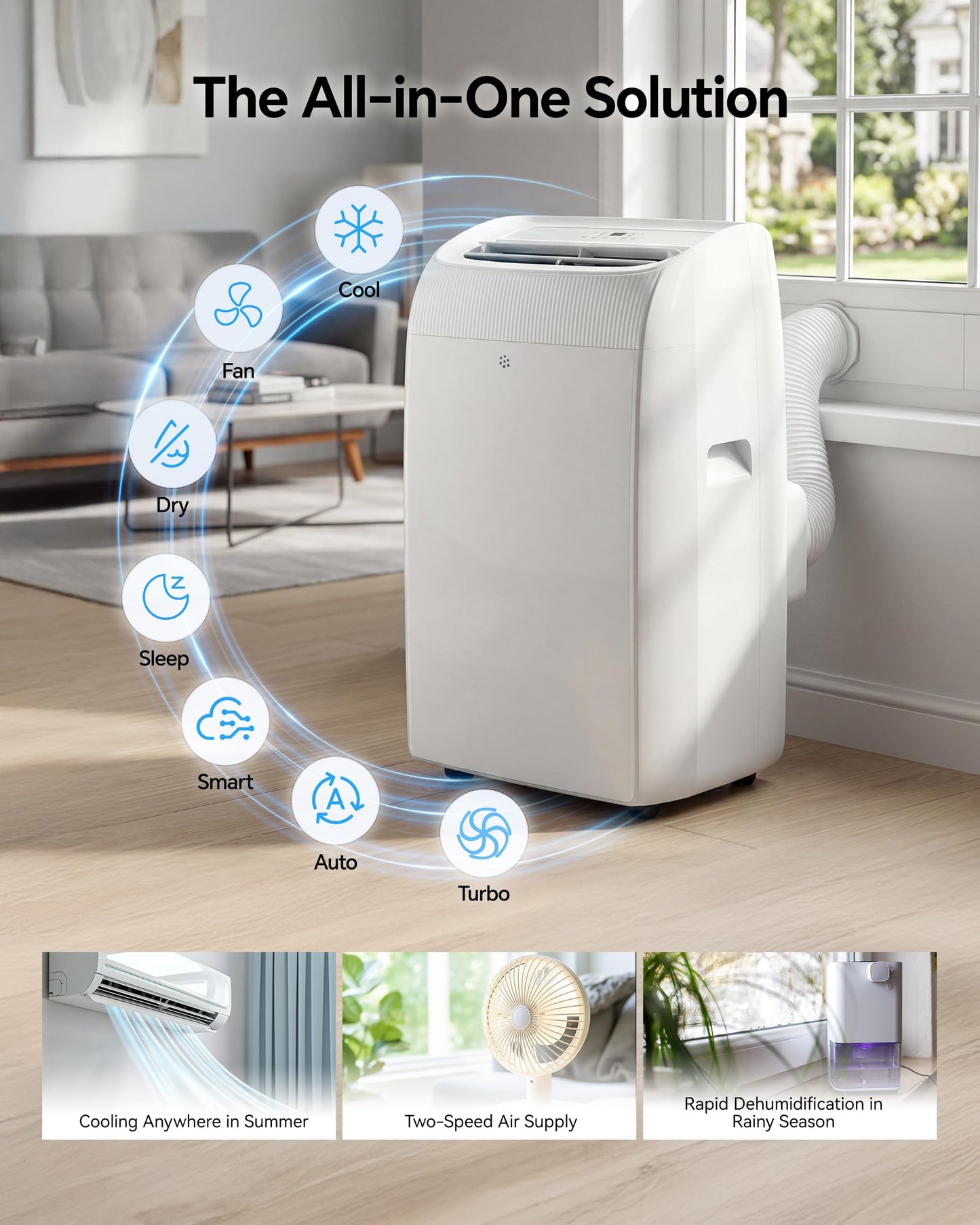 Feelfunn 12,000 BTU Portable Air Conditioner - Multi-Function Portable AC Unit Cools Up to 550 Sq. Ft., with Ultra-Quiet(42db), Auto Swing, 24H Timer, AC Unit for Bedroom, Dorm, Apartment