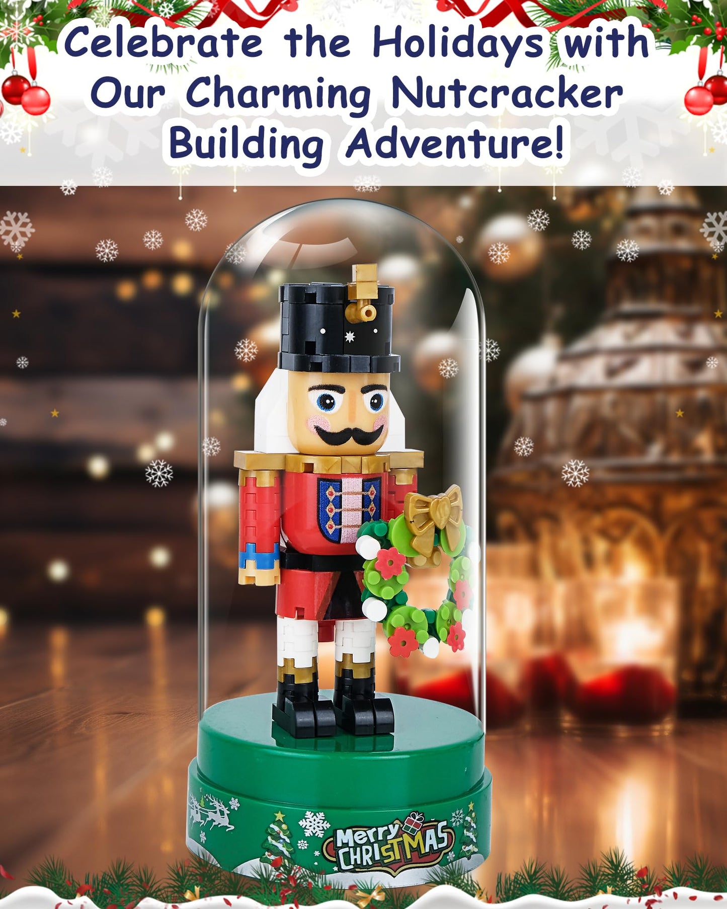 Anwenk Christmas Nutcracker Figure Building Set, Xmas Nut Cracker Soldier with Wrench,Collectible Christmas Home Decor, Nutcracker Gift with Cover and Base (172 PCS)
