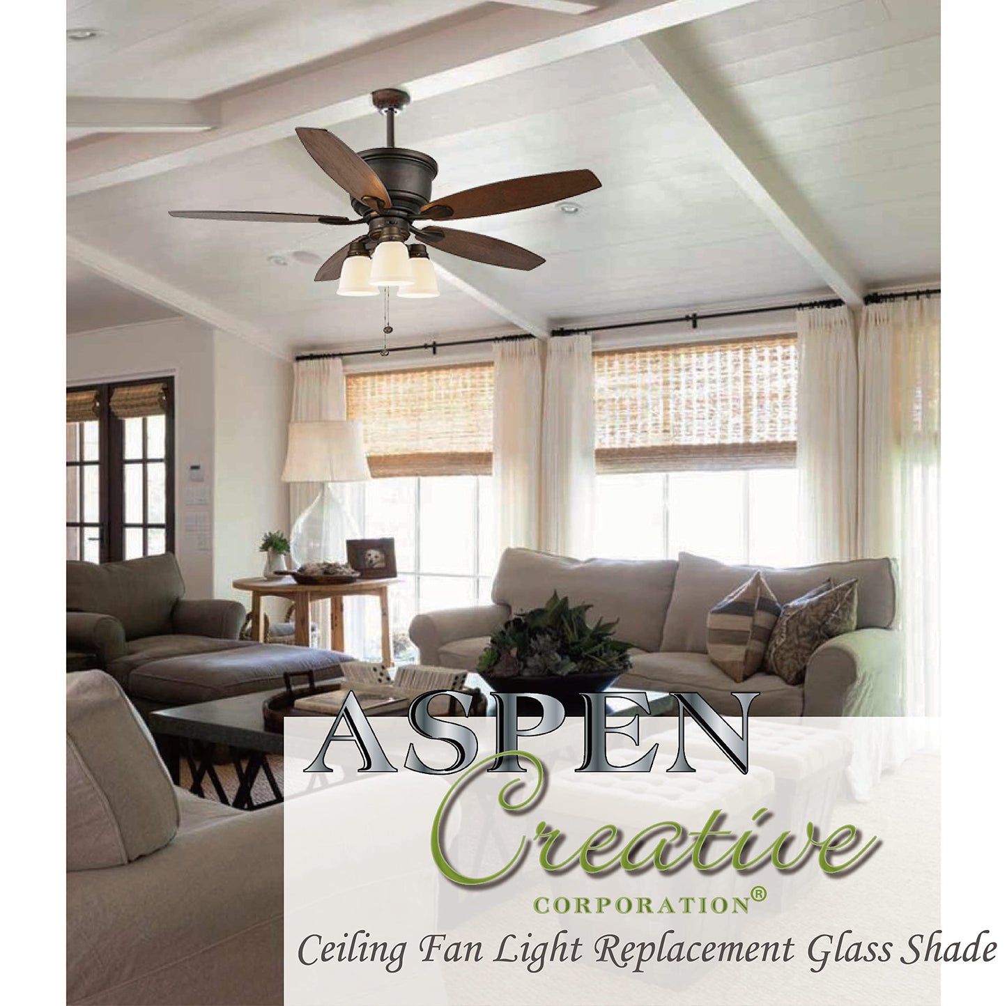 Aspen Creative 23036-4A Transitional Frosted Bell Shape Ceiling Fan Glass Shade.2-1/8"Fitter.Size:4-3/4"D x 4-5/8"H.4Pcs/Pack