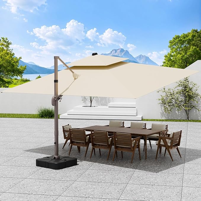Jentafix Patio Outdoor Cantilever Umbrella Base, Fillable Stand with Wheels, 265 lbs Capacity for Large Offset Umbrella (34 Inches)