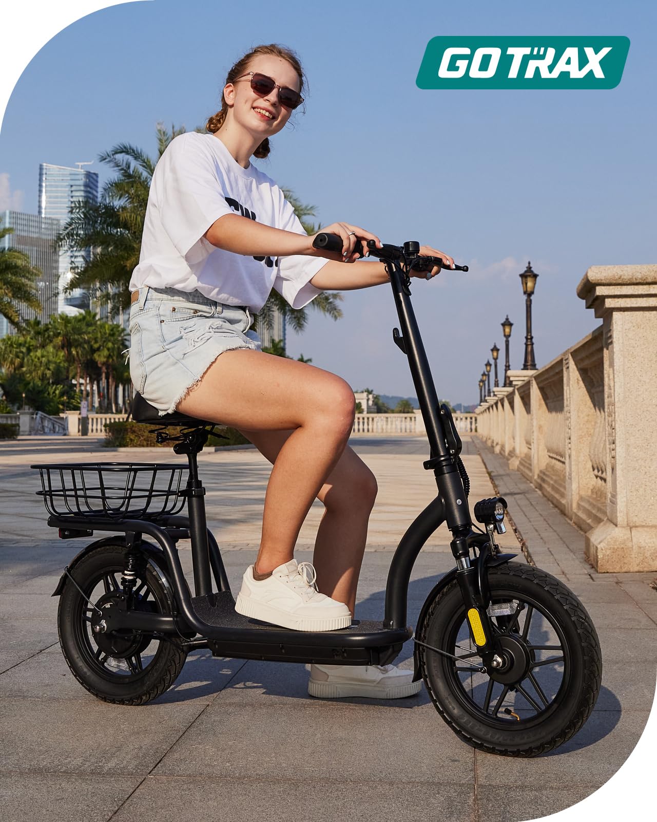 Gotrax FLEX ULTRA Electric Scooter with Seat for Adult, 25 Miles Range &20Mph Power by 500W Motor, 14" Pneumatic Tire and Comfortable & Height Adujustable, Wider Deck & Carry Basket for Commuting