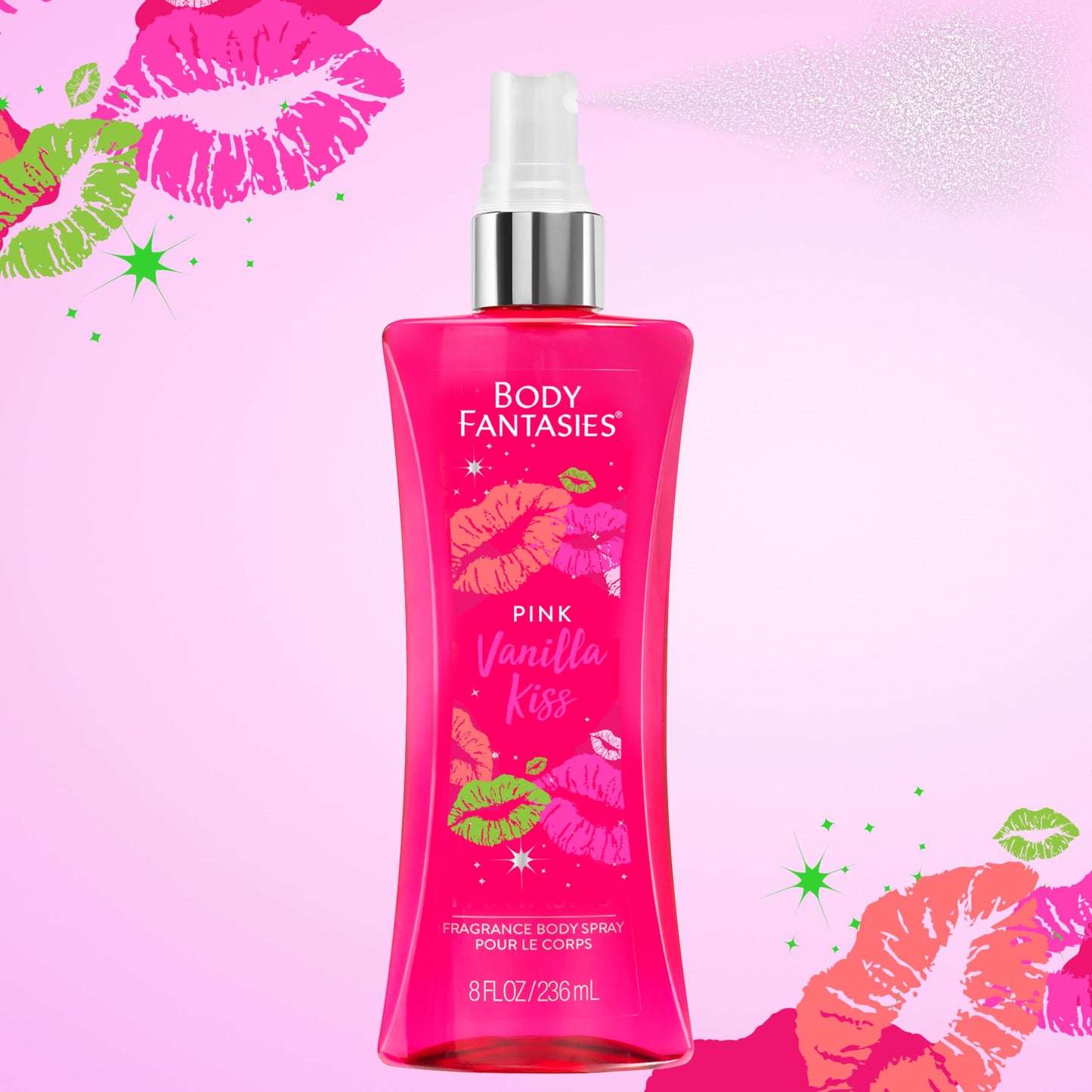 BODY FANTASIES SIGNATURE Fragrance Body Spray, Pink Vanilla Kiss Fantasy, 8 Fluid Ounce (BF44) (Pack of 2)