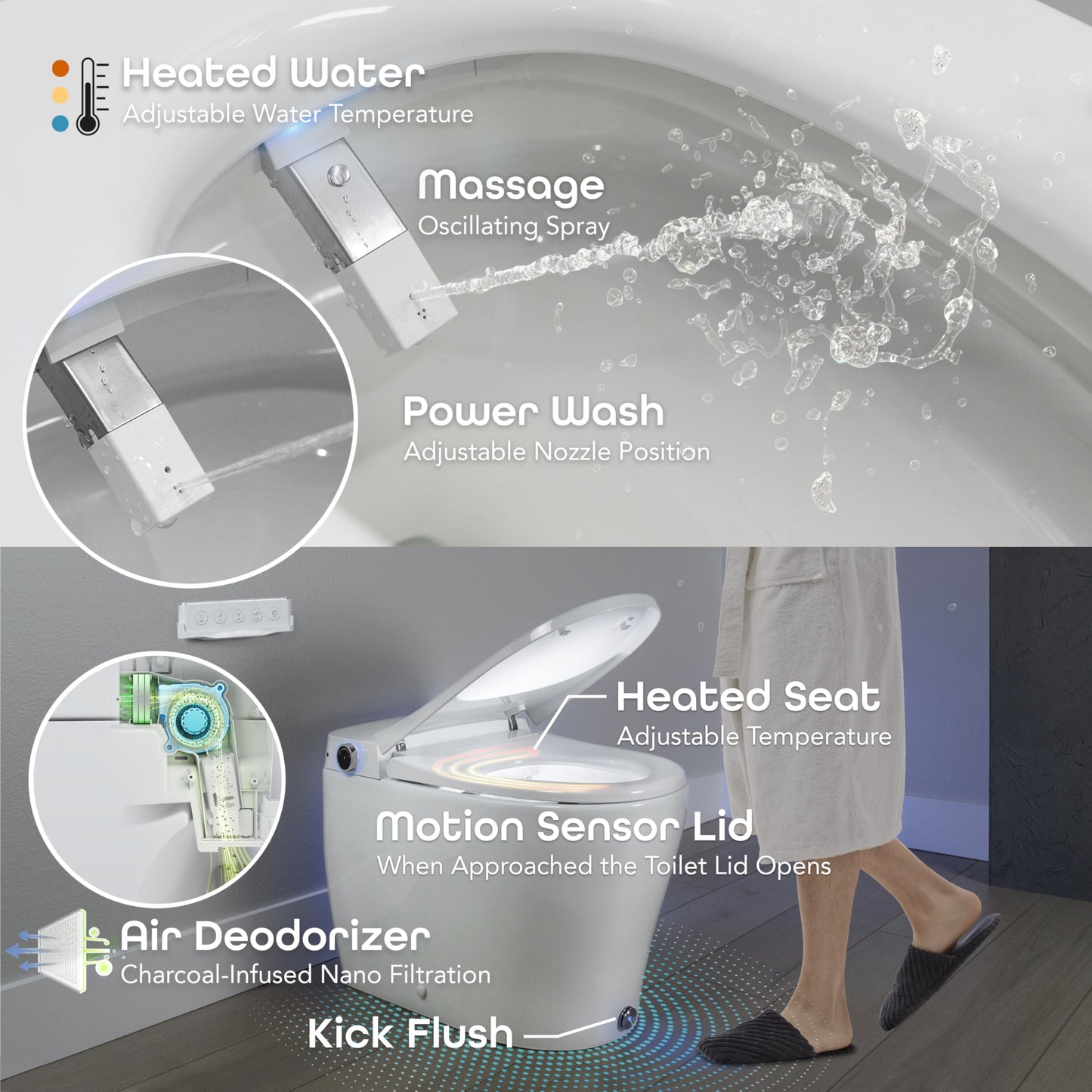 BidetMate 6000 Series Intelligent Bidet Japanese Toilet Combination – Hands-Free Open/Close toilet and bidet – Instant Heated Water, Dryer, & Seat – Quick Drying Cyclone-Dri, Auto Flush, Night Light
